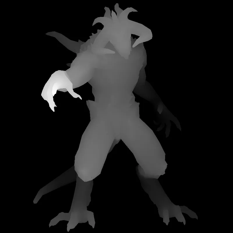 Depth buffer visualised in greyscale