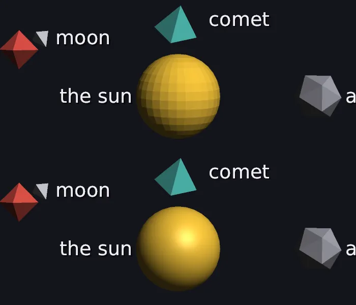 Smoothly shaded sphere and sharp-edged cube